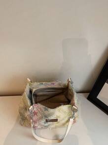 时尚条纹手提包 - 大容量女士单肩包 - 日常使用的拉链托特包 - 金属链条托特包，简约链条单肩托特包，适合少女、女士、大学生、新人及白领人士，非常适合办公室、工作、商务、通勤，是女性最佳工作包，适合返校 - 白色 - 查看 5