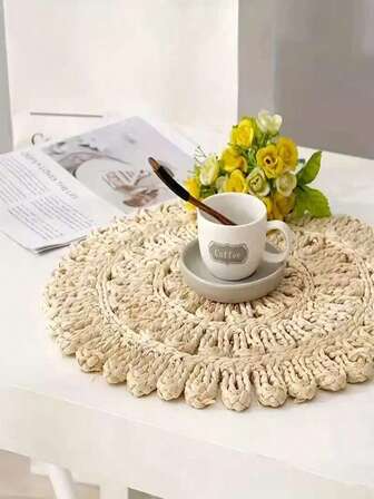 1/6 unidades Manteles individuales redondos de cáscara de maíz, manteles individuales tejidos de estilo bohemio, manteles individuales de estilo rústico, manteles individuales de mimbre para la mesa, suministros para fiestas, decoración del hogar