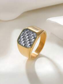 1 件全新男士专属不锈钢戒指，镶嵌碳纤维元素，简约珠宝 - 1366金色 - 查看 7