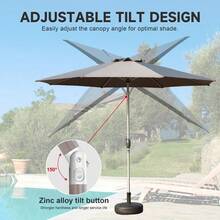 9FT Patio Umbrella Outdoor Table Umbrella With Push Button Tilt And Crank UV Protection Waterproof Market Sun Umbrella With 8 Sturdy Ribs For Garden Deck Backyard Pool Gray