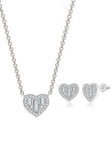 一套爱心锆石首饰套装，包括手链、项链，925纯银精致优雅，适合日常约会佩戴、生日礼物 - 套裝1 - 查看 4