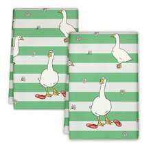 2 Pieces Set Original Design Funny Slipper & Striped Goose Pattern Kitchen Towel, Dish Towel, Tea Towel, 16 X 24 Inch, Great For Housewarming Gifts, Dining, Home, Wedding, Banquet, Buffet