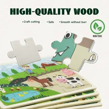 24 Small Pieces Of Wooden Puzzle Toys, Cartoon Dinosaur Marine Animal Theme, Colorful And Attractive, Simple Puzzle Exercise Brain And Hands-On Ability Toys Easter Christmas Halloween Birthday Gifts - 4件套 - 查看 6