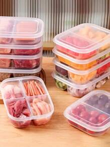 4pcs 2 Cell Food Storage Container With Soft Seal Lid - Reusable, Leak-Proof Refrigerator Organizer For Meat, Vegetables And Fruit - Perfect For Kitchen And Outdoor Picnics