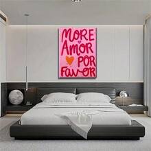 1pc "More Amor Por Favor" Canvas Poster - Vibrant Pink & Red Text, Frameless Modern Art For Bedroom, Kitchen, Living Room & Hallway Decor, Cute Room Decor Gifts Birthday Graduation