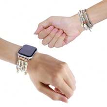 波西米亚风树脂串珠手链表带适用于 Apple Watch Ultra 2/Series 10/9/8/7/SE/6/5/4/3/2 - 可调节轻质波西米亚风格表带适用于 49/45/44/42/41/40/38 毫米女士时尚配饰 - 38-40-41-42毫米(S10) - 查看 5