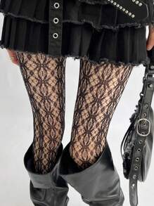 1 pièce Femmes collants à motif floral jacquard avec dentelle ajourée