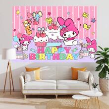 Sanrio 1PC Cute And Sweet Pink Cherry Melody Birthday Theme Party Background Fabric Decoration -82.7 * 5.1/59.1 * 39.4/39.4 * 29.5 Inches, Kawaii Cherry Dessert Cake Star Melody Pink Stripe Photography Background Birthday Party Decoration Supplies Newborn Shower Theme Party Cake Table Banner Decoration Photo Booth Studio Props