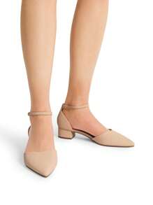 Women's Ankle Strap Low Heel Pumps Dress Shoes Pointed Toe Closed Toe Comfortable Casual D'Orsay Flats - 杏色 - 查看 2