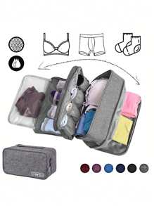 Travel Portable Storage Organizer Bag, Lightweight Oxford Fabric, Multifunctional Compact Packing Solution With Zipper Pouches For Underwear And Accessories, Hand Washable, With Black, Blue, Grey, Purple(Zipper Lining Color Random)