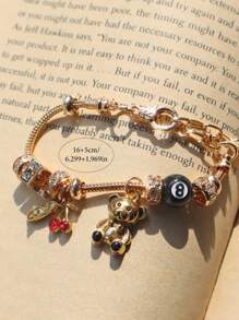 1 件黑色 8 球豹饰手链、1 件仙人掌饰手链、1 件皇冠心形 DIY 手链、1 件复古龙可调节手链、生日纪念礼物手链 - 黑色 - 查看 11