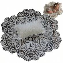 Newborn Baby Photography Props Crochet Baby Wrap Mat With Lace And Posing Pillow Sets Baby Photoshoot Accessories Baby Shower Easter Gift Things For Girls/Boys
