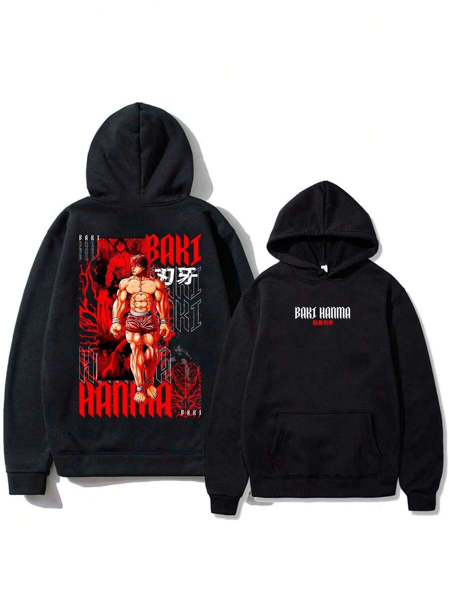Baki Sweatshirt Cold Weather Streetwear New Arrival Warm Cotton Coat Flannel Sweatshirt - Immediate Shipping - 黑色 - 查看 1