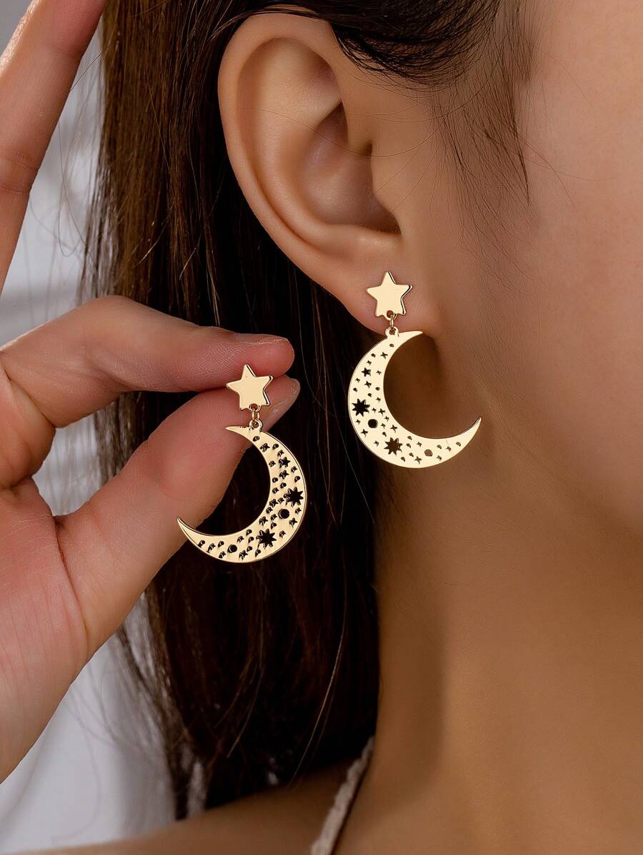 1 Pair Hollow Design Moon Star Earring Middle East Style Starburst Moon Earrings Jewelry