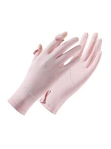 1 Pair Minimalist Summer UV Protection Gloves, Thin Short Breathable Ice Silk Cooling Outdoor Sun Block Gloves For Women