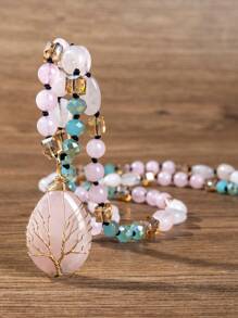 1pc/Natural Stone Powder Crystal Round Bead Oval Bead Glass Knot Necklace Square Crystal Bead Life Tree Water Drop Pendant Bead String Handmade Fashion Design Neutral Bohemian Style Sweater Long Necklace, Holiday Party To Give Friends Fashion Jewelry Gift