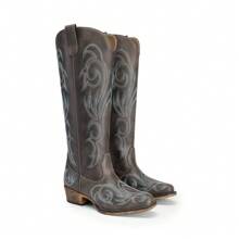 Women's Chunky Heel Embroidered Western Boots Pull On Side Zipper Knee High Boots Comfortable Fashionable Versatile Casual Outdoor Western Cowboy Cowgirl Boots - 咖啡棕 - 查看 6
