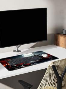 Japanse Wind Tafelmat Volle Maan Tafelmat Zwart En Rood Muismat Game Muismat Uitgebreid Toetsenbord Mat Laptop Muis Toetsenbord Mat Geschikt Voor Bureau Decoratie