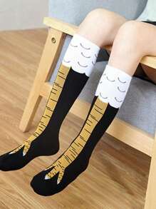 1 Pair Men's Black Slimming Chicken Claw Over-The-Knee Socks, Long Leg Socks With Animal Novelty Design, Cute & Elongating, Size 39-46, Cozy - Black - View 8