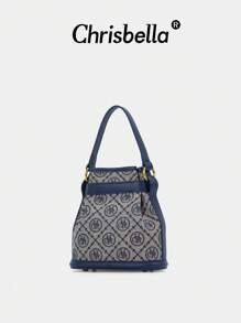 CHRISBELLA Fashion Jacquard Starry Sequin Bucket Bag, Classic Handbag, Shoulder Bag, Crossbody Bag - Blue - View 4