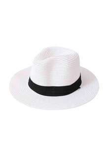 1 Pc Panama Hats Men Beach Wide Brim Straw Hat Summer Sun Hats Plus Size Fedora HatSummer Hat Panama Straw Hat British Top Hat Men's And Women's Foldable Sun Shading Beach Hat Sun Protection HatSummer Classic Sun Hats For Men Panama Hats Couple Wide Brim Beach Straw Hat Big Head Plus Size Fedora Hat - Multicolor - View 5