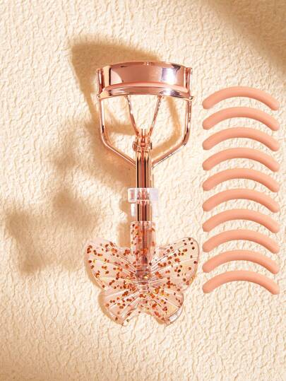 1 件专业睫毛夹 + 10 件替换垫，全新优雅闪光蝴蝶设计手柄，持久使用，睫毛看起来更长更浓密 - 舒适握持，易于使用且适合眼睛，睫毛夹，轻松塑形无需夹紧，美容化妆工具，眼部化妆工具（多色）