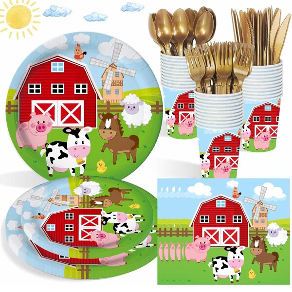 10/20pcs Cow Farm Animal Theme Cow Pattern Cartoon Party Supplies, Includes 7/9 Inch Plates, Party Napkins, Party Cups, Suitable For Birthday Parties, Family Gatherings, Campfires, Outdoor Picnics