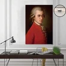Framed Mozart Portrait Canvas Print, Historical Figure Poster,  Educational Chart & Wall Art For Classroom, Home, Office, Living Room, Bedroom Decor, Festival Gift