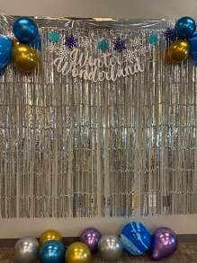 3pcs Metallic Foil Tinsel Fringe Curtains, Party Background Decoration, Birthday Party Wedding Decor Supplies