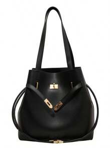 Bucket Bag New Simple Solid Color Handbag Shoulder Bag Large Capacity Commuter Underarm Bag