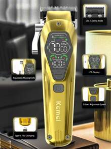 Kemei 三合一专业男士理容套装，包含电动理发器、电动修剪器和T型刀头修剪器（可实现0毫米贴近剃须），以及电动剃须刀套装，是送给男士的绝佳礼物。 - 金色 - 查看 8