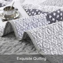 3 Pieces Grey Bohemian Striped Quilt Set Queen King California King Boho Bedspread Coverlet Set ,Soft Lightweight Microfiber Floral Pattern Bedding For Wedding Items,Valentines Day Home Bed Room Decor,Mothers Day Gift,All Season - Grey Bohemian Stripe - 查看 8