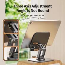 1pc Tablet Stand Suitable For IPad, Mobile Phone Holder, Foldable Rotatable Desktop Office Stand, 3-Axis Adjustable, Large Square Metal Base, Plastic Panel, Portable Travel Stand