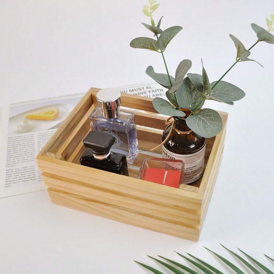 1pc 20*15*8.5cm Bamboo Home Storage Box, Can Be Used As Makeup Organizer, Bathroom Storage Box, Multi-Scene - Beige - View 1