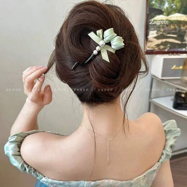 1 Pezzo Fermaglio per capelli a pinza con perla a forma di tulipano, fermacapelli in acrilico glitterato a torsione per acconciature raccolte, accessori per capelli primaverili 2025 con fiocco, stile coreano antiscivolo