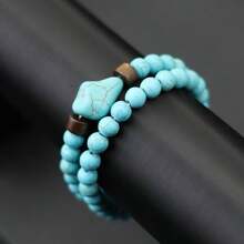 51Luckind 2pcs/Set Vintage Volcanic Stone & Turquoise Bead Asymmetrical Bracelet