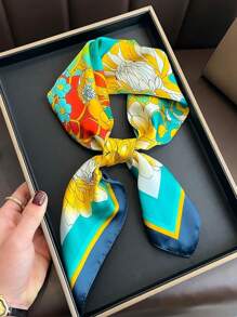 1pc 2025 Floral Pattern Silk Scarf Square, High-End Fashion Printed Neckerchief, Versatile, Retro Korean Style For Women Bandanas Head Bandana Hair Scarf Fall Winter Headbands For Women Hair Band Hair Accessories For Women For Vacation Outfits Woman