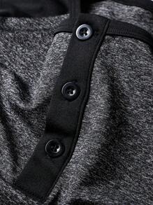 新款男士夏季短袖 T 恤，插肩袖亨利领印花图案，舒适休闲度假户外运动 T 恤