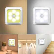 1 peça/3 peças Luz Noturna LED com Sensor de Movimento Automático, Luminária de Parede Sem Fio, Operada por Bateria, Economia de Energia, Para Escadas, Armários, Banheiro, Degraus, Quarto, Corredor, Decoração Interna