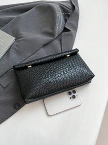 Woven PU Leather Clutch Bag, Retro Fashion Minimalist Design - Black - View 3
