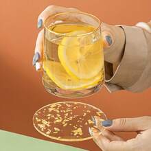 ¡talla grande vendido! Posavasos redondo resistente al calor con cristal, diseño con elementos dorados, protector decorativo y brillante para la mesa