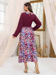 Vestido largo con manga larga, cierre de cordón en la cintura, estampado de retazos, estilo casual, modesto, tipo abaya, kaftán, jaladibiya, vestido árabe, para verano