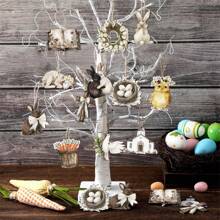 Juego de 24 adornos colgantes de Pascua con forma de cruz de madera y forma de conejito de Pascua para el hogar y las vacaciones. - vistoso - Ver 3