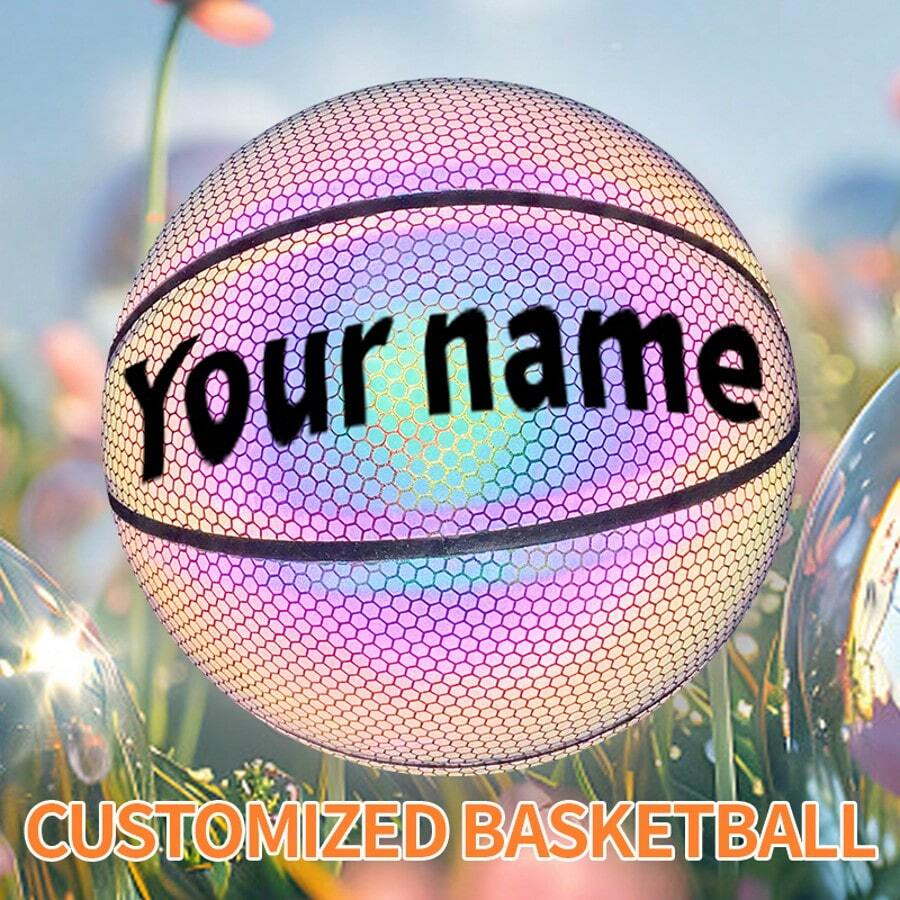1 Pc Customized Personalized Engraved Gift - Custom Name/Logo/Signature, 7# Basketball With Reflective Design, Home Decor Gift For Christmas, Birthday Gift For Boyfriend/Girlfriend, Anniversary Pet Memorial, Wedding Gift, Valentine's Day, Personalized Premium Art Gift, Party Favor - Black Reflective Basketball - View 1