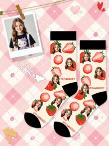 1 Pair Of Customized Face Children's Mid Tube Socks, Put Any Face On Socks,Boy And Girl, Personalized Socks For With Photos, Interesting Customized Picture Pairs With Medium To Long Socks, Suitable For Valentine's Day, Birthdays, Gift Giving - Multicolor - View 2