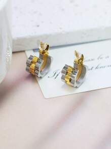 1 Pair Stainless Steel 2-Tone Stud Earrings, Couples Stylish Personalized Earrings