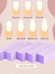 10 Pieces,5 Pieces, 1 Piece Of Nail Buffer Block, Medium/Fine Sand 100/180 Acrylic Nail Gel Polishing Buffer Pad, 3-Way Professional Pedicure Buffer Kit(Pink/Purple)