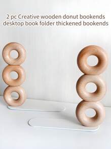 2 Pcs Creative Wooden Donut Bookends, Desktop Book Folder Thickened Bookends - Brown - View 4