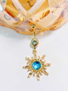 1 Pc Fashionable Rhinestone Sun Style Belly Button Ring For Women, Sexy Beach Holiday Sweet & Cool Navel Piercing Jewelry Stainless Steel Body Piercing Accessories