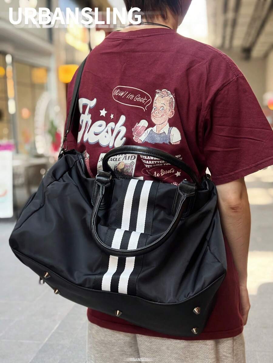 大容量旅行手提包防水设计，配有独立的干湿隔层。非常适合短途旅行、户外运动、健身和商务通勤。送给男士的理想礼物和很棒的圣诞礼物 - 黑色 - 查看 1